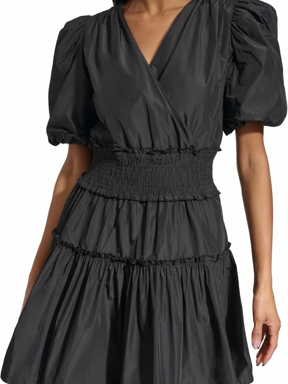 Karl Lagerfeld Paris Black Puff Sleeve Cinch Waist Mini Dress - Picture 5 of 5